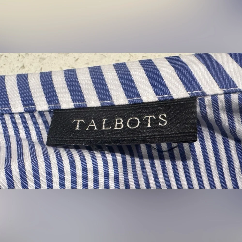 Talbots Blue and White Striped Top with Wide Collar - Picture 3 of 7